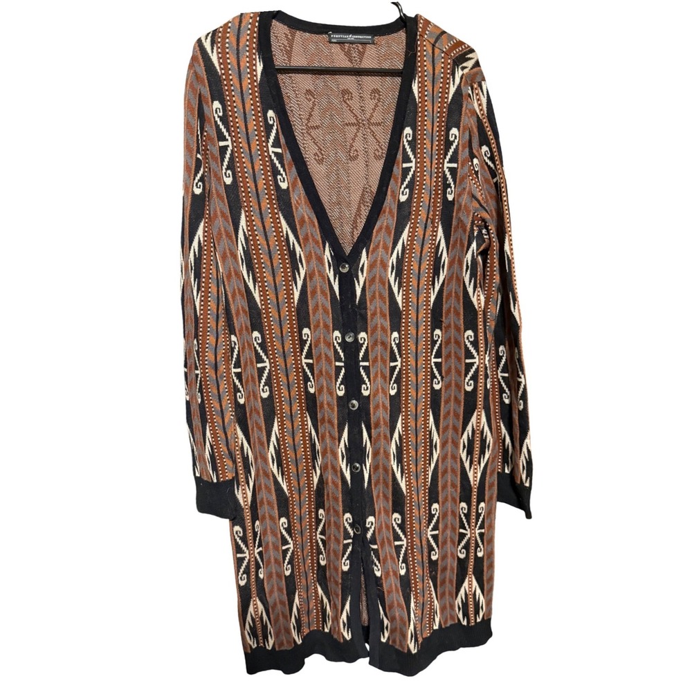 Peruvian Connection Art To Wear Pima Cotton Geometric Jacquard Long Cardigan L